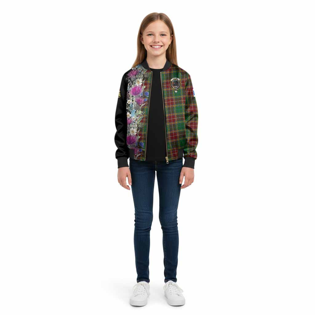 Baxter Tartan Crest Thistle Floral Kid Bomber Jacket - Tartan Vibes Clothing
