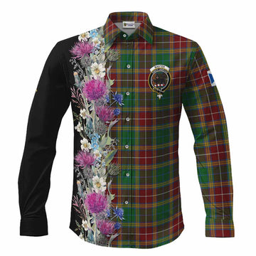 Baxter Tartan Crest Thistle Floral Long Sleeve Button Shirts Men's Shirt S - Tartan Vibes Clothing