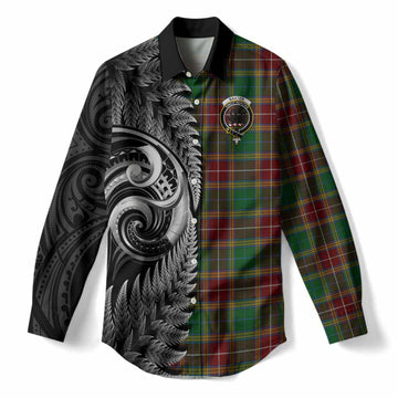 Baxter Tartan Crest Women Casual Shirt With New Zealand Silver Fern Maori Koru