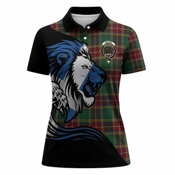 Baxter Tartan Crest Women Polo Shirt Scottish Golden Lions Wave Flow