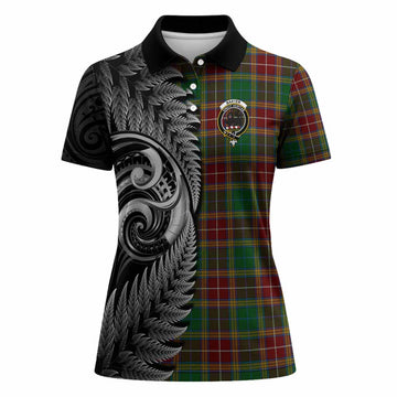 Baxter Tartan Crest Women Polo Shirt With New Zealand Silver Fern Maori Koru