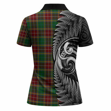 Baxter Tartan Crest Women Polo Shirt With New Zealand Silver Fern Maori Koru