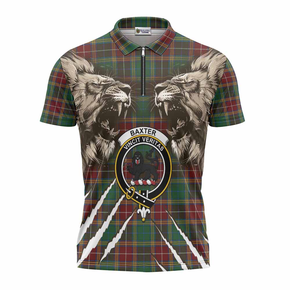 Baxter Tartan Crest Zipper Polo Shirt Ferocious Lion Style