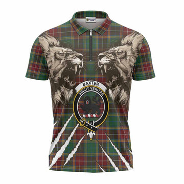 Baxter Tartan Crest Zipper Polo Shirt Ferocious Lion Style