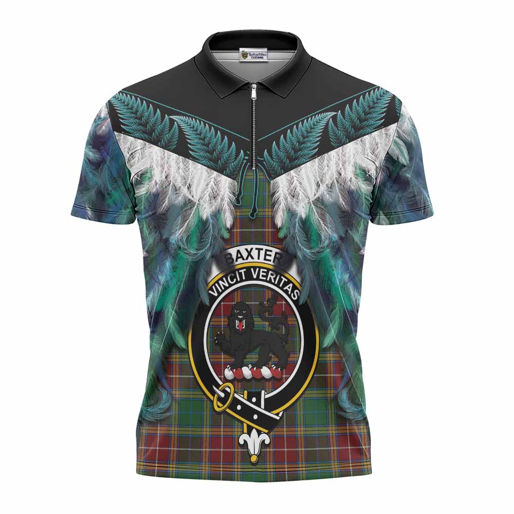 Baxter Tartan Crest Zipper Polo Shirt New Zealand Maori Korowai Cloak