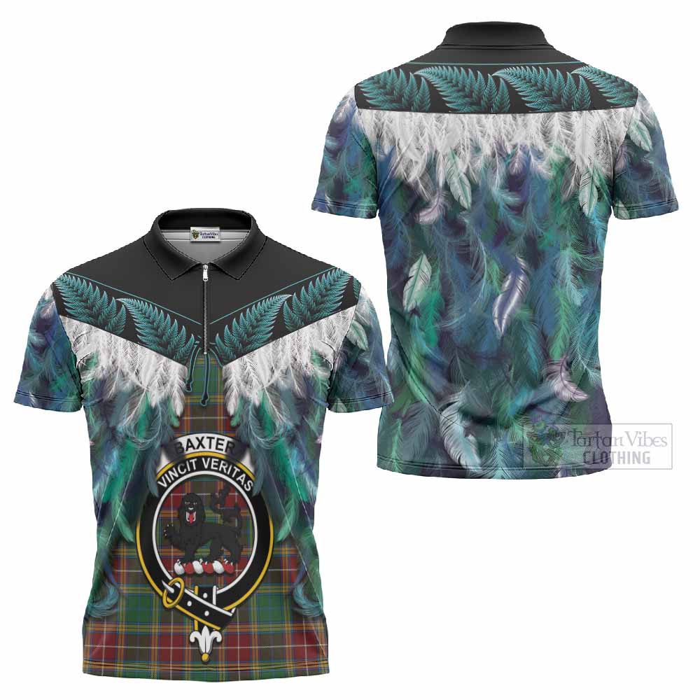 Baxter Tartan Crest Zipper Polo Shirt New Zealand Maori Korowai Cloak
