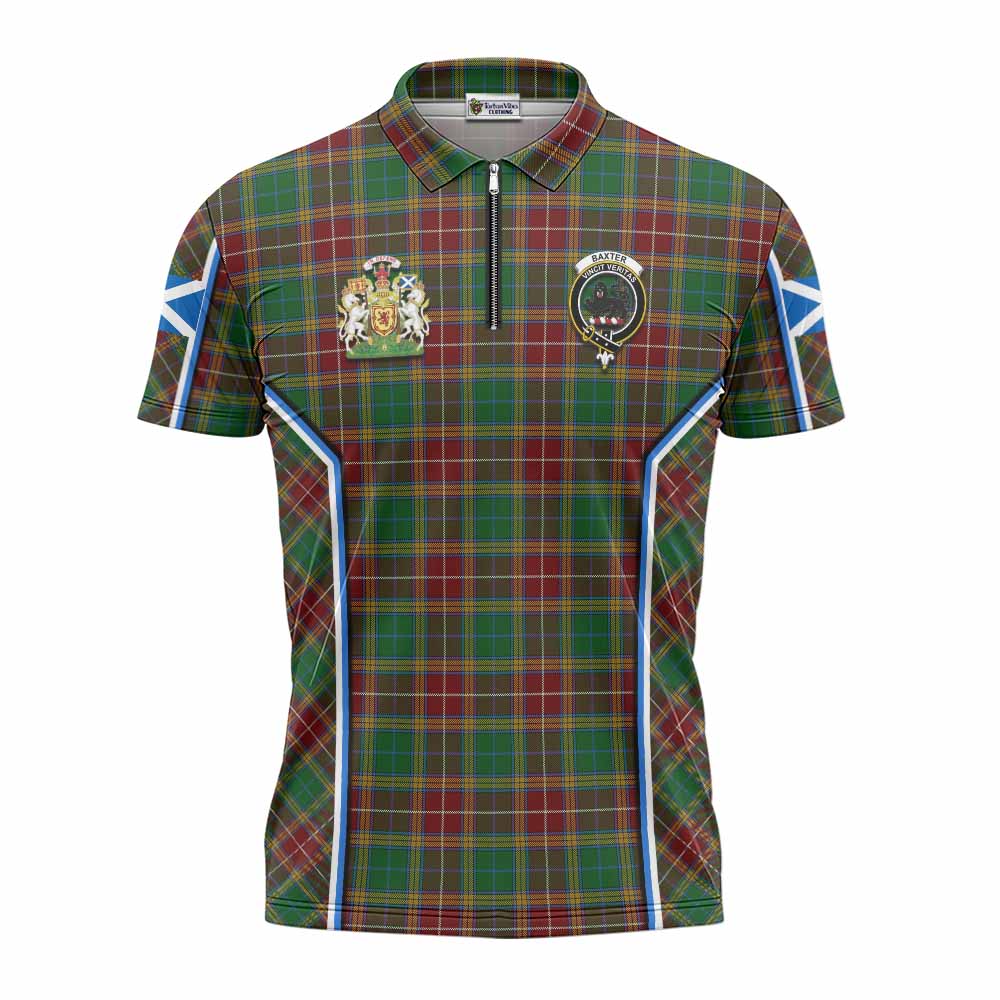 Baxter Tartan Crest Zipper Polo Shirt Scotland Coat of Arm Flag Style - Tartan Vibes Clothing