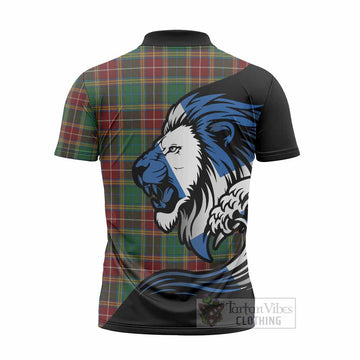 Baxter Tartan Crest Zipper Polo Shirt Scottish Golden Lions Wave Flow