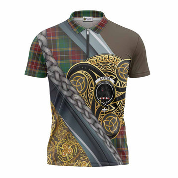Baxter Tartan Crest Zipper Polo Shirt Scottish Triskele Celtic