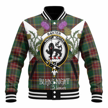Baxter Tartan Family Crest Baseball Jacket Scottish Burns Night Thistle Floral