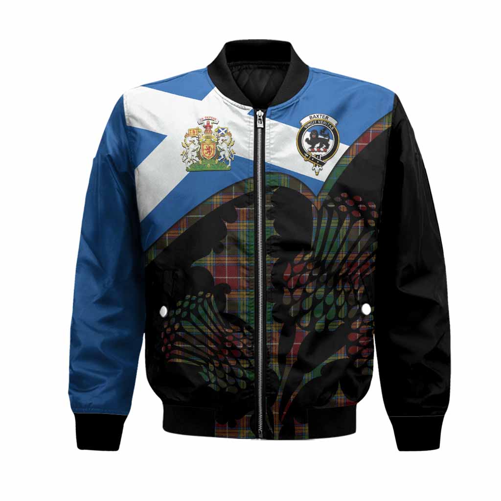 Baxter Tartan Family Crest Bomber Jacket Scotland Thistle Floral Flag Style