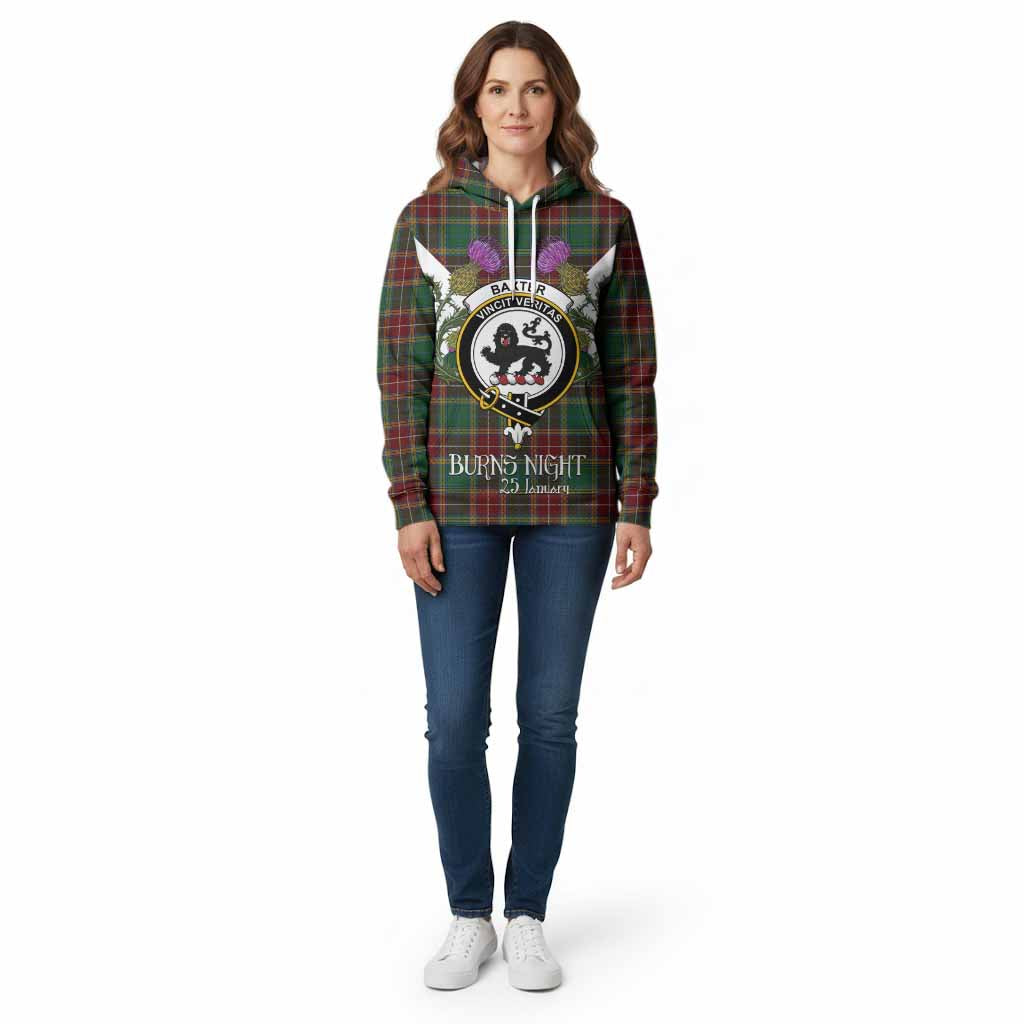 Baxter Tartan Family Crest Cotton Hoodie Scottish Burns Night Thistle Floral