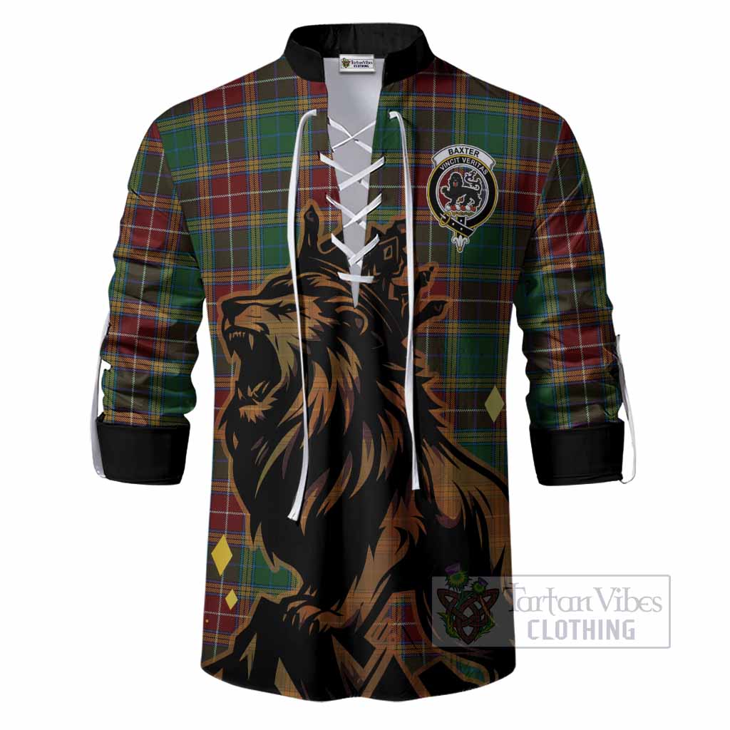 Baxter Tartan Family Crest Ghillie Shirt Crowned Lion Roaring