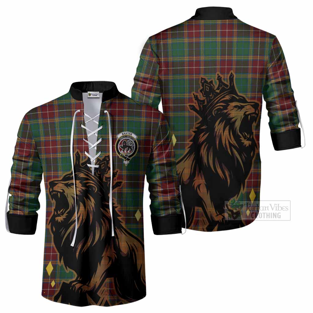 Baxter Tartan Family Crest Ghillie Shirt Crowned Lion Roaring
