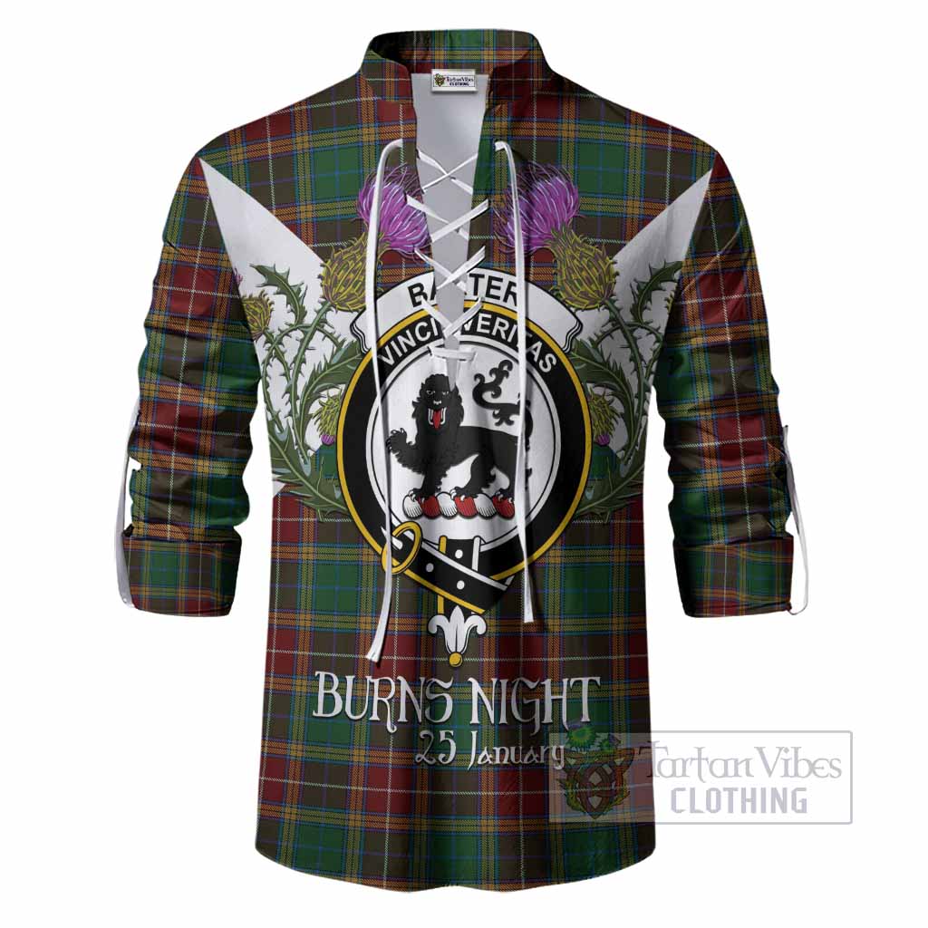 Baxter Tartan Family Crest Ghillie Shirt Scottish Burns Night Thistle Floral