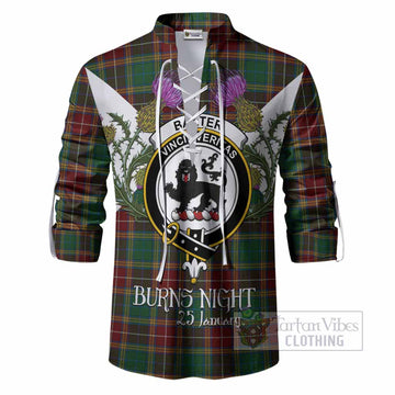 Baxter Tartan Family Crest Ghillie Shirt Scottish Burns Night Thistle Floral
