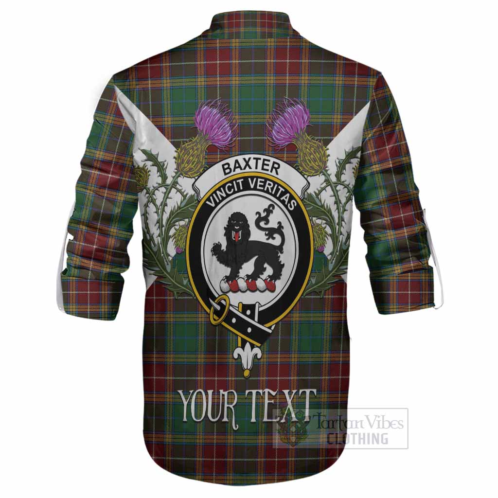 Baxter Tartan Family Crest Ghillie Shirt Scottish Burns Night Thistle Floral