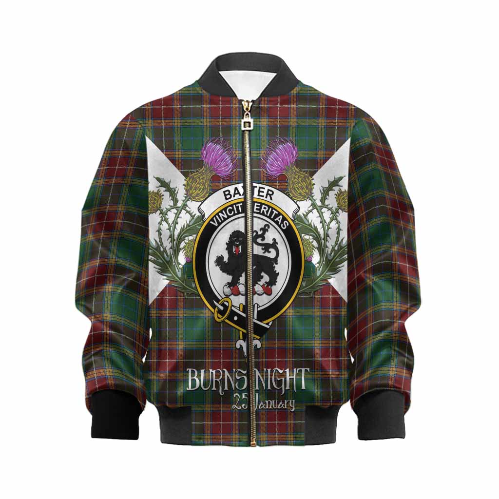 Baxter Tartan Family Crest Kid Bomber Jacket Scottish Burns Night Thistle Floral