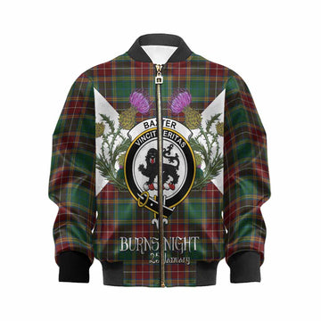 Baxter Tartan Family Crest Kid Bomber Jacket Scottish Burns Night Thistle Floral