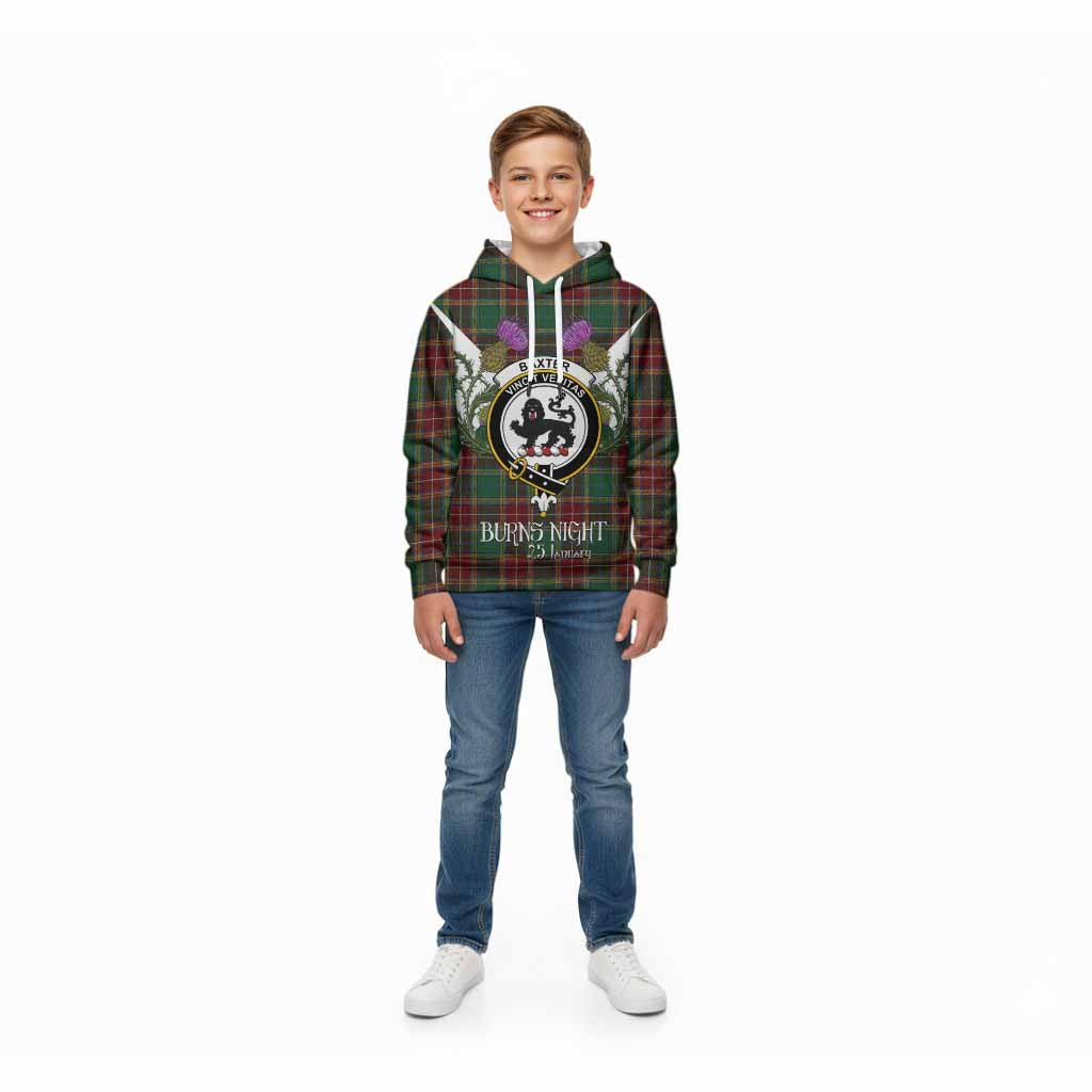 Baxter Tartan Family Crest Kid Hoodie Scottish Burns Night Thistle Floral