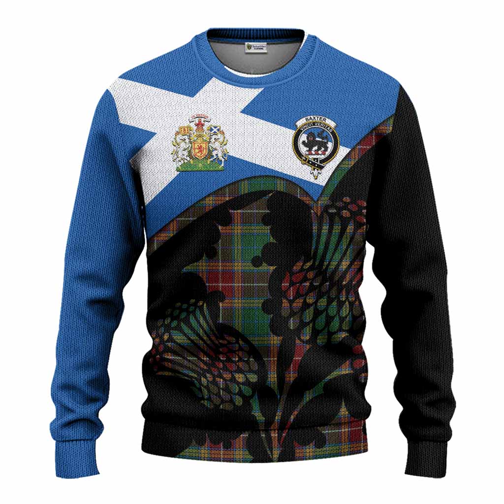 Baxter Tartan Family Crest Knitted Sweater Scotland Thistle Floral Flag Style