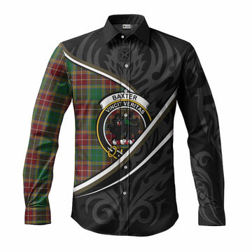 Baxter Tartan Family Crest Long Sleeve Button Shirts Celtic Scottish Thistle Floral