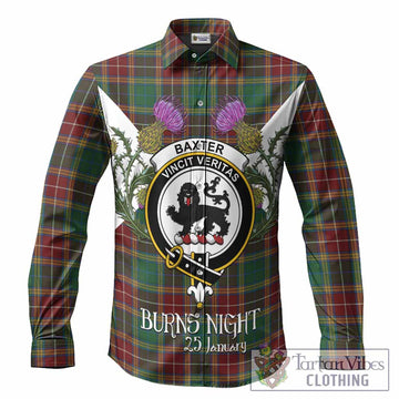 Baxter Tartan Family Crest Long Sleeve Button Shirts Scottish Burns Night Thistle Floral