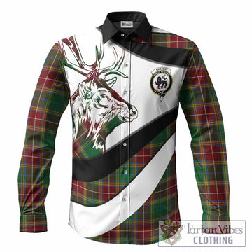 Baxter Tartan Family Crest Long Sleeve Button Shirts Scottish Red Deer Curves Style