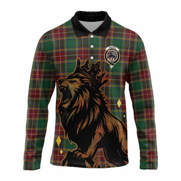 Baxter Tartan Family Crest Long Sleeve Polo Shirt Crowned Lion Roaring