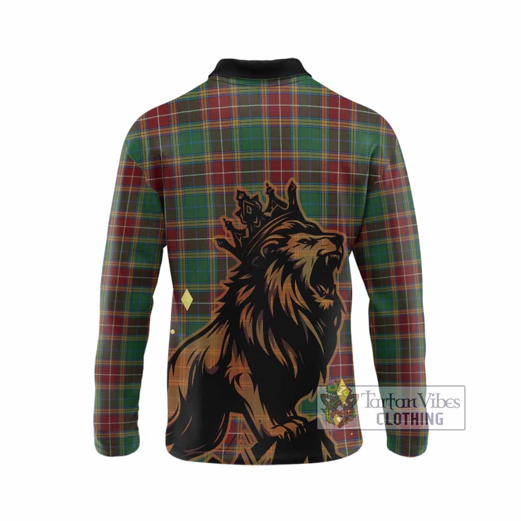 Baxter Tartan Family Crest Long Sleeve Polo Shirt Crowned Lion Roaring