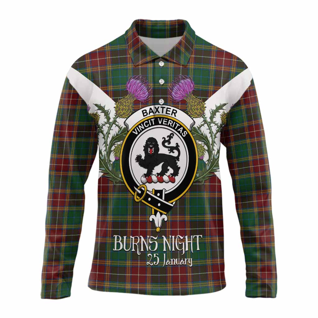 Baxter Tartan Family Crest Long Sleeve Polo Shirt Scottish Burns Night Thistle Floral