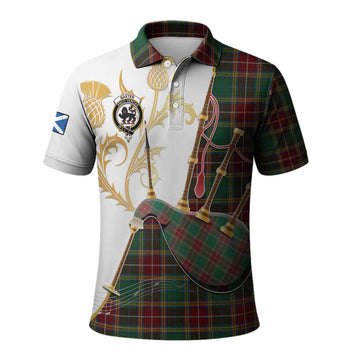 Baxter Tartan Family Crest Polo Shirt Bagpipes with Scottish Thistle