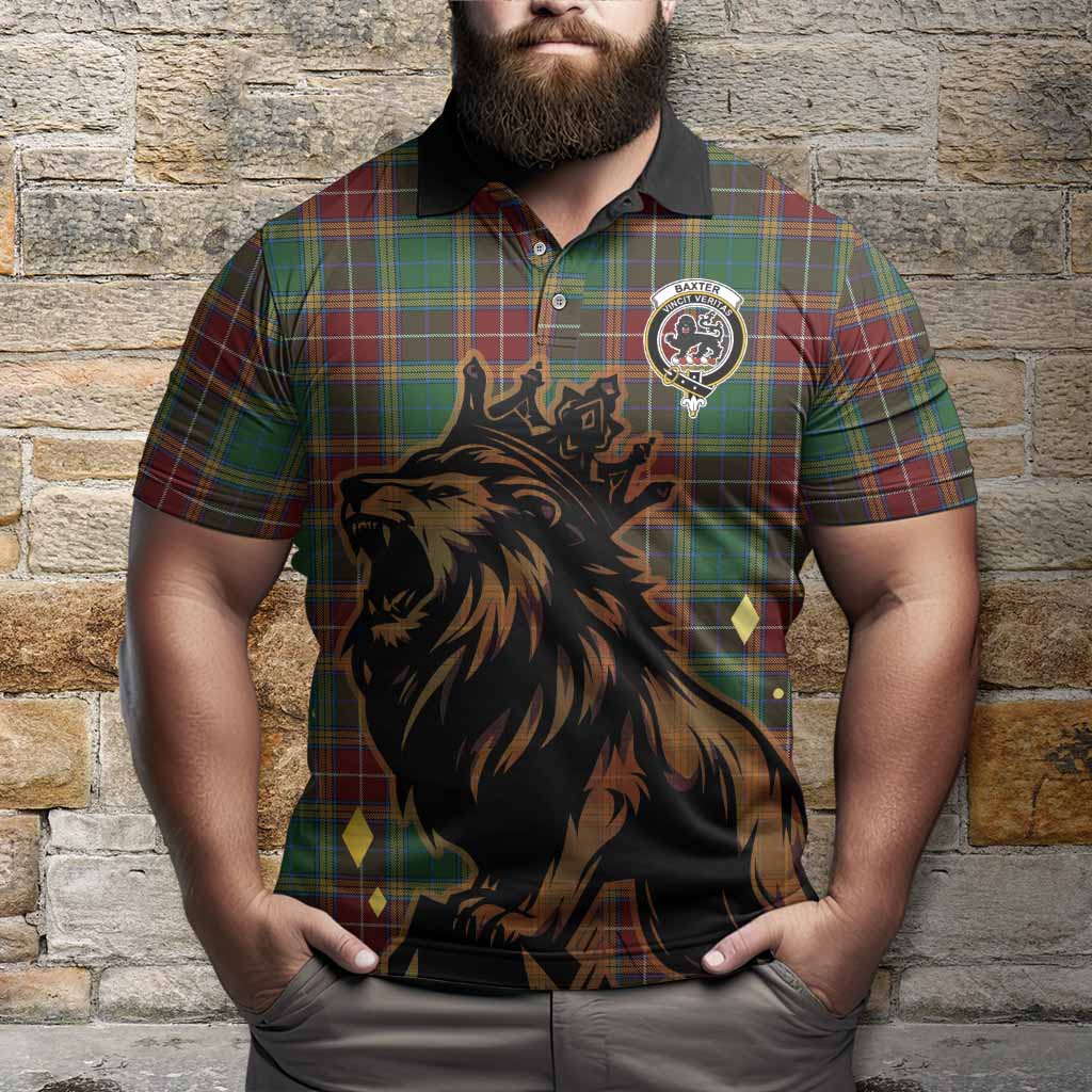 Baxter Tartan Family Crest Polo Shirt Crowned Lion Roaring