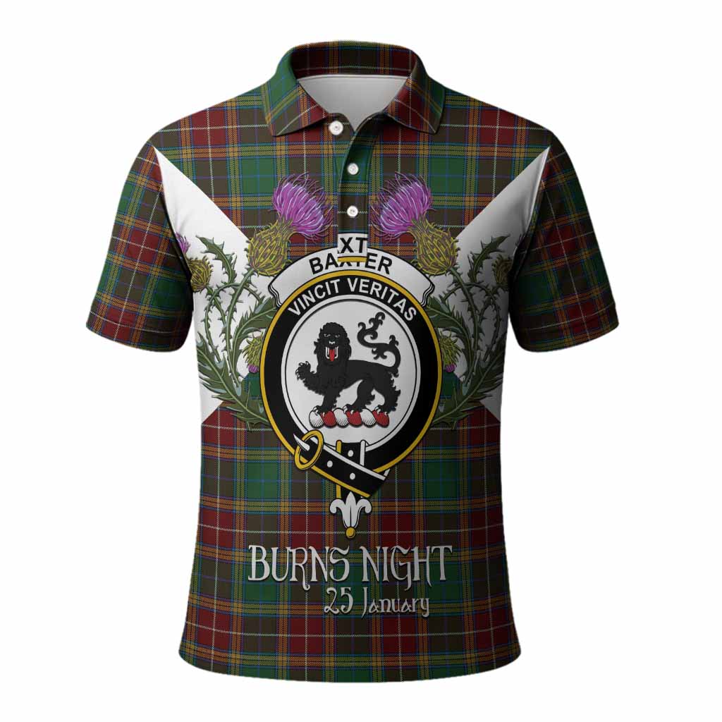 Baxter Tartan Family Crest Polo Shirt Scottish Burns Night Thistle Floral