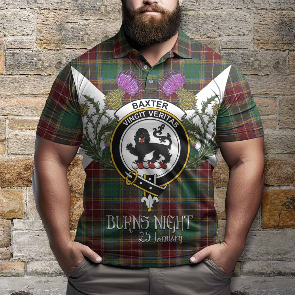 Baxter Tartan Family Crest Polo Shirt Scottish Burns Night Thistle Floral