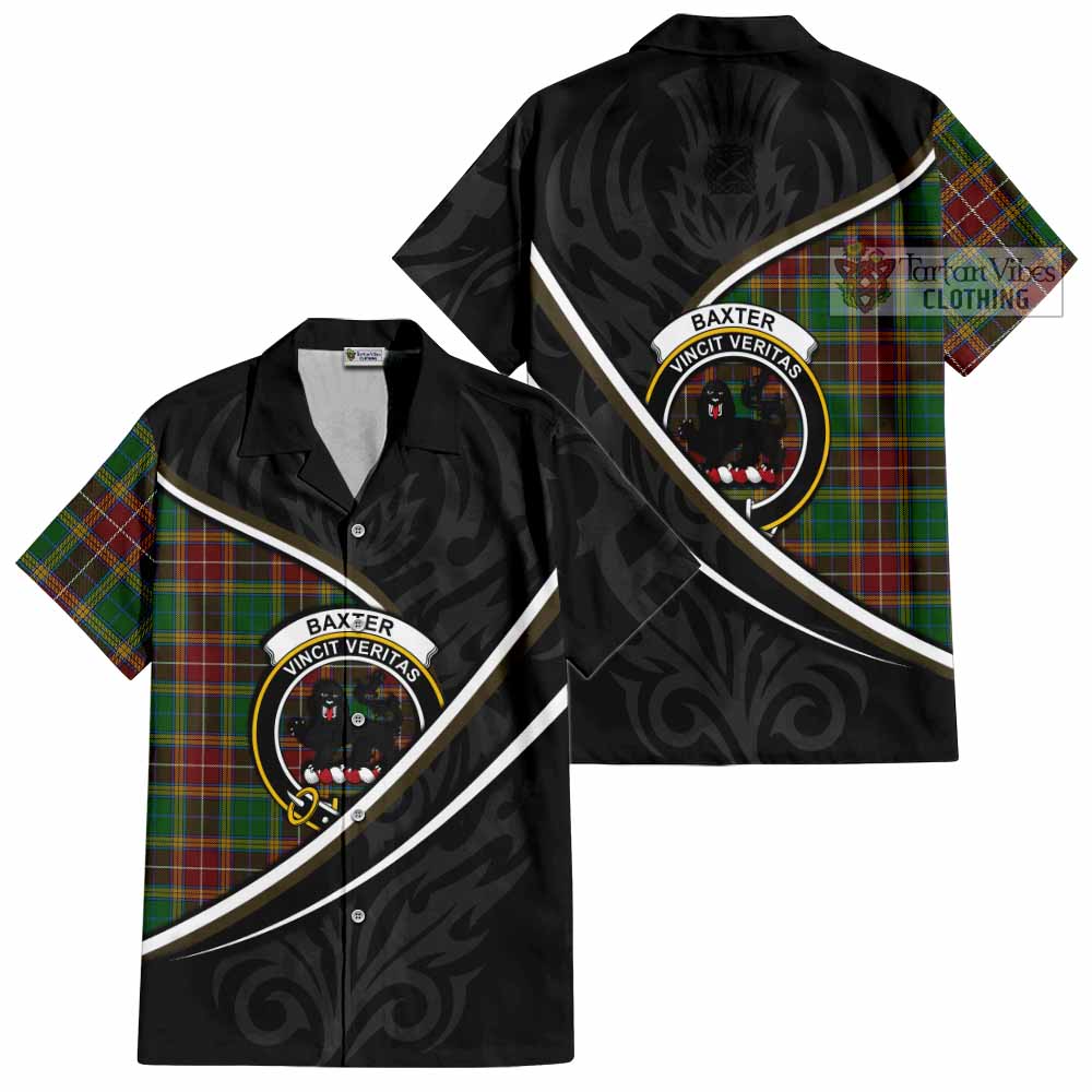 Baxter Tartan Family Crest Short Sleeve Button Shirt Celtic Scottish Thistle Floral - Tartan Vibes Clothing