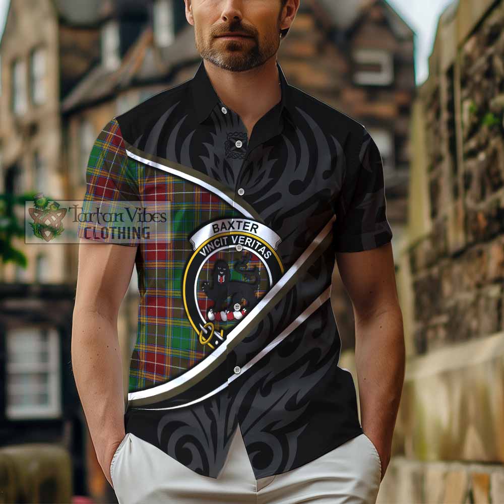 Baxter Tartan Family Crest Short Sleeve Button Shirt Celtic Scottish Thistle Floral - Tartan Vibes Clothing