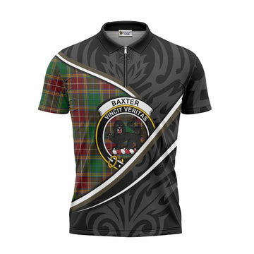 Baxter Tartan Family Crest Zipper Polo Shirt Celtic Scottish Thistle Floral