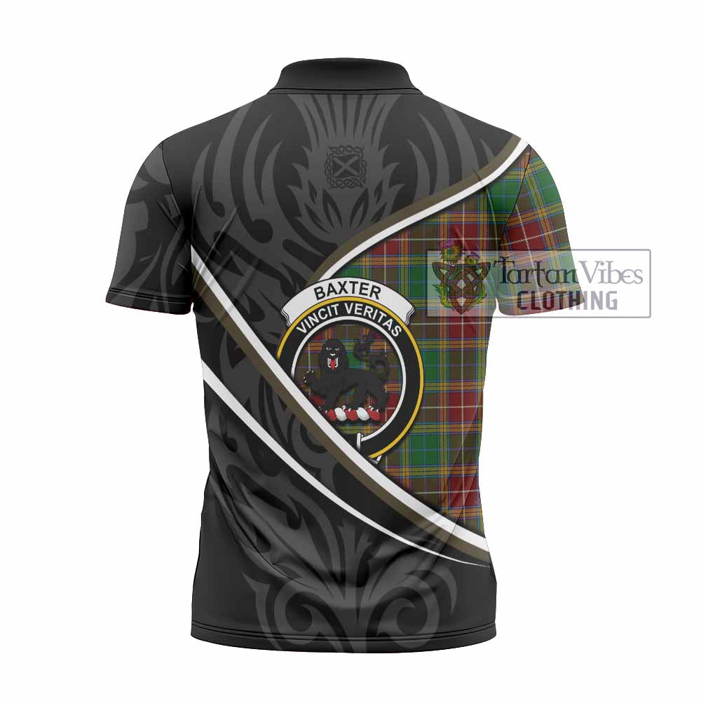 Baxter Tartan Family Crest Zipper Polo Shirt Celtic Scottish Thistle Floral - Tartan Vibes Clothing