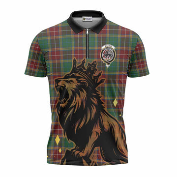 Baxter Tartan Family Crest Zipper Polo Shirt Crowned Lion Roaring