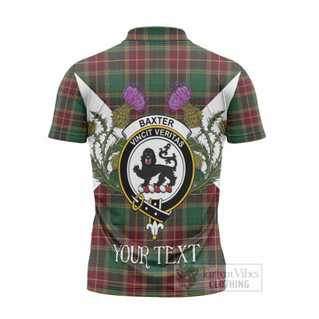 Baxter Tartan Family Crest Zipper Polo Shirt Scottish Burns Night Thistle Floral