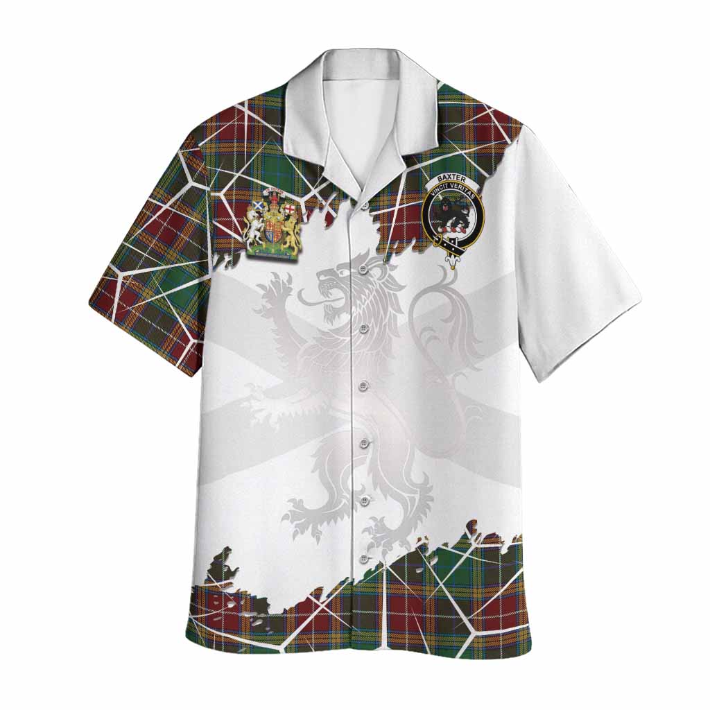 Baxter Tartan Hawaiian Shirt with Family Crest and Lion Rampant Grunge Style