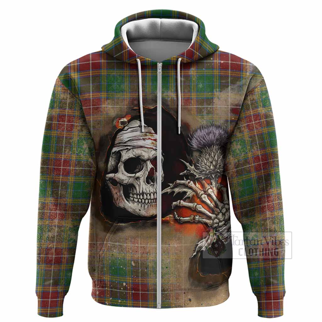 Baxter Tartan Hoodie Halloween Skeleton With Thistle Burning Effect