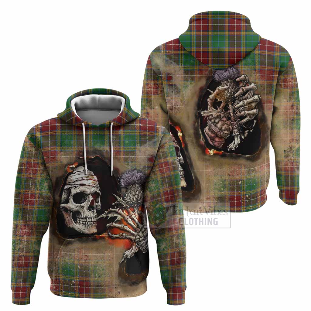 Baxter Tartan Hoodie Halloween Skeleton With Thistle Burning Effect