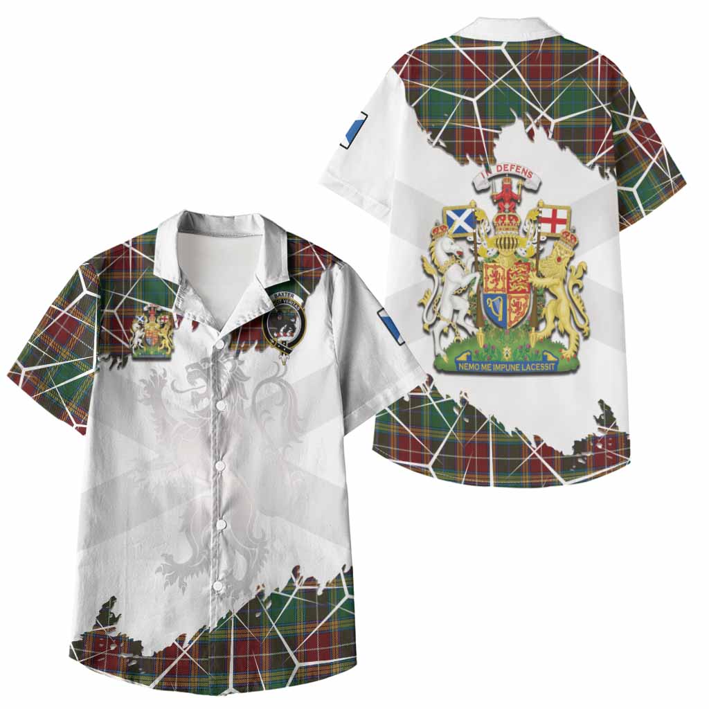 Baxter Tartan Kid Hawaiian Shirt with Family Crest and Lion Rampant Grunge Style