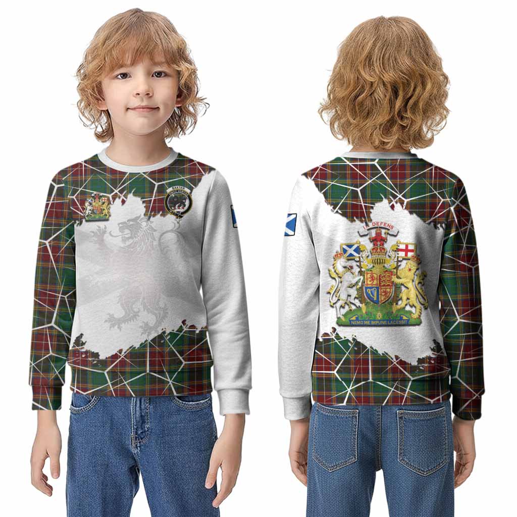 Baxter Tartan Kid Knitted Sweatshirt with Family Crest and Lion Rampant Grunge Style