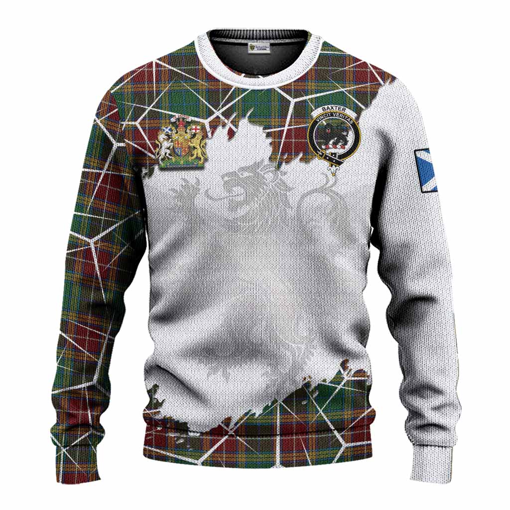 Baxter Tartan Knitted Sweater with Family Crest and Lion Rampant Grunge Style