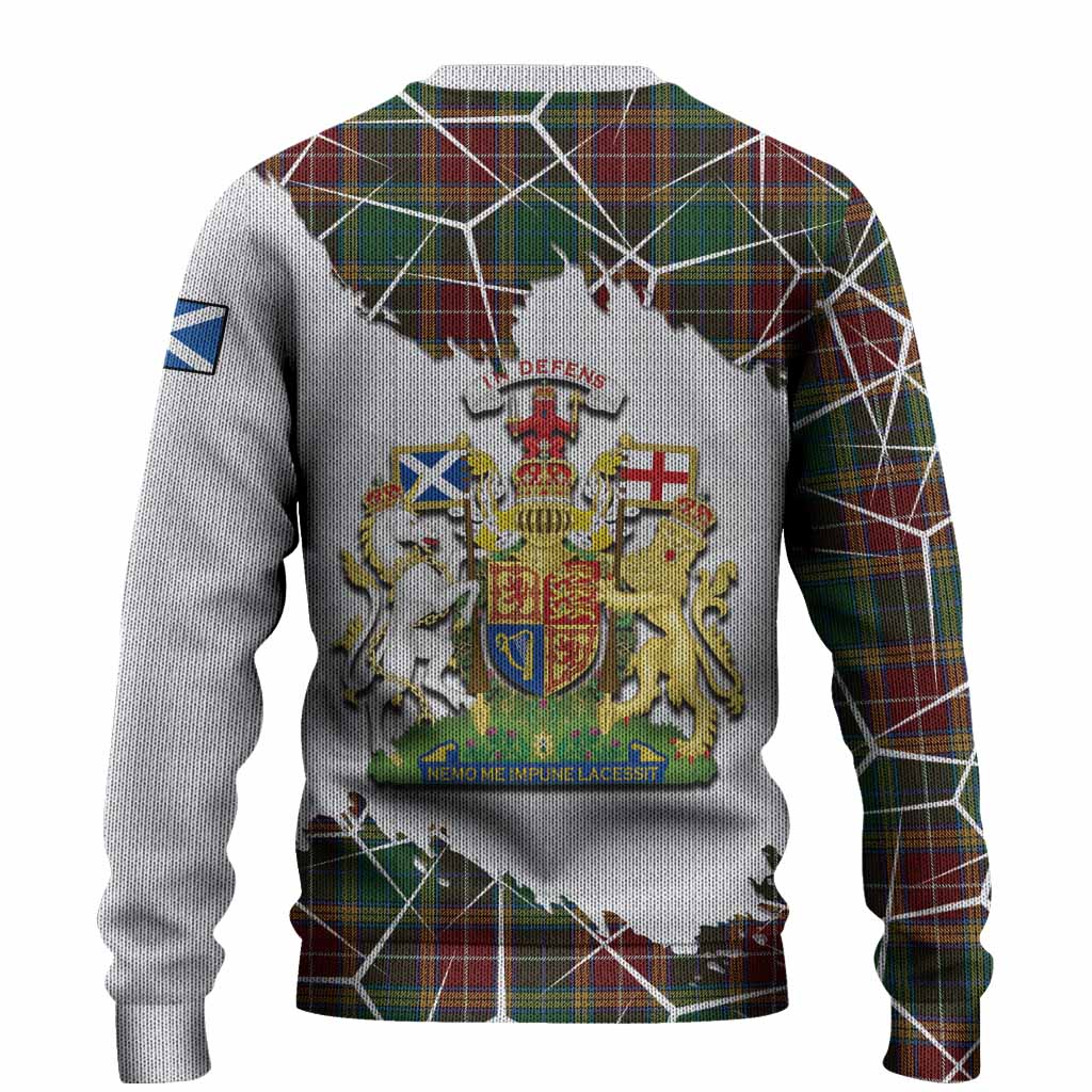 Baxter Tartan Knitted Sweater with Family Crest and Lion Rampant Grunge Style