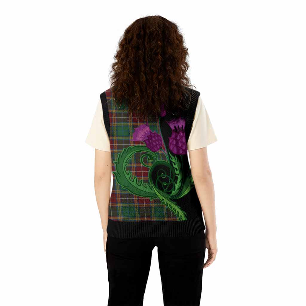 Baxter Tartan Knitted V-Neck Vest Traditional Scottish Thistle