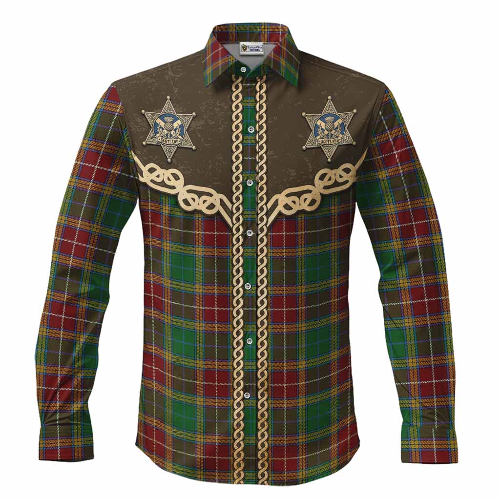 Baxter Tartan Long Sleeve Button Shirts Bigfoot Riding The Kelpie Monster